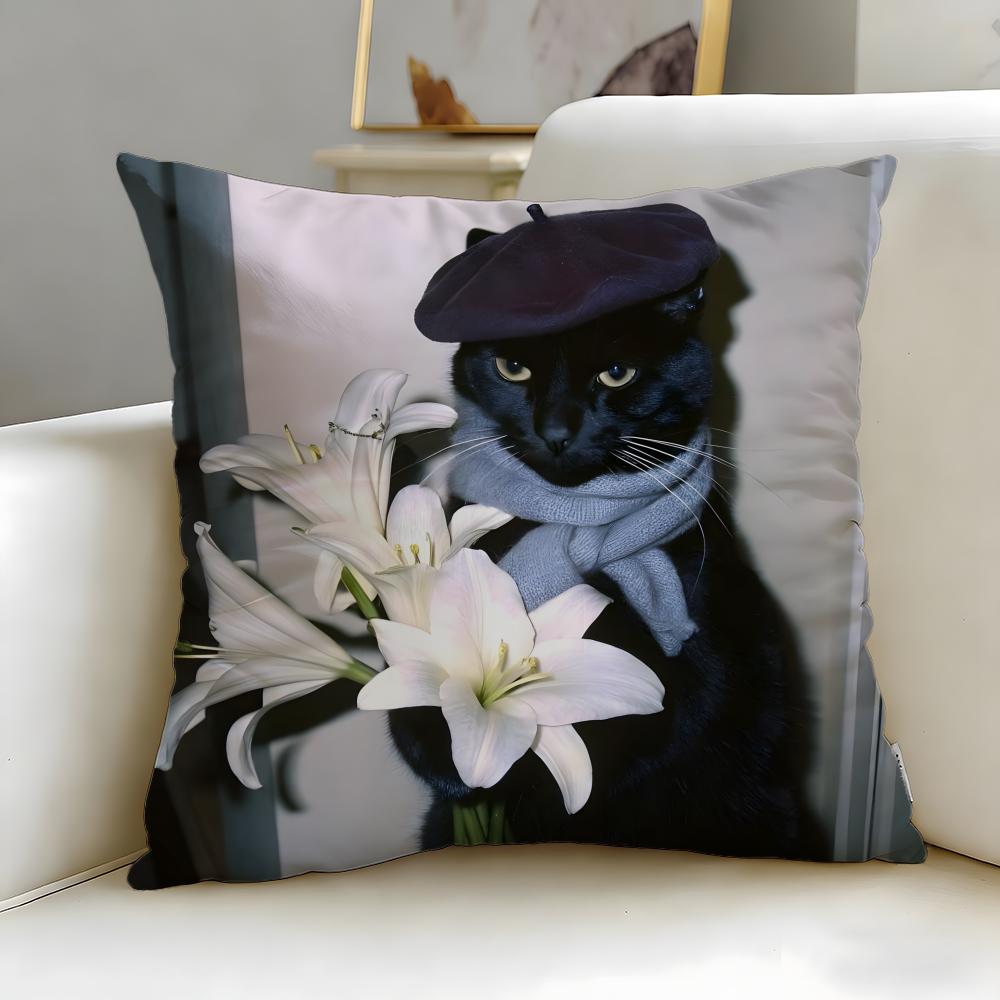 Классическая наволочка с изображением черной кошки, мягкая и легко стирается – подходит для дивана, кровати, путешествий и офиса.