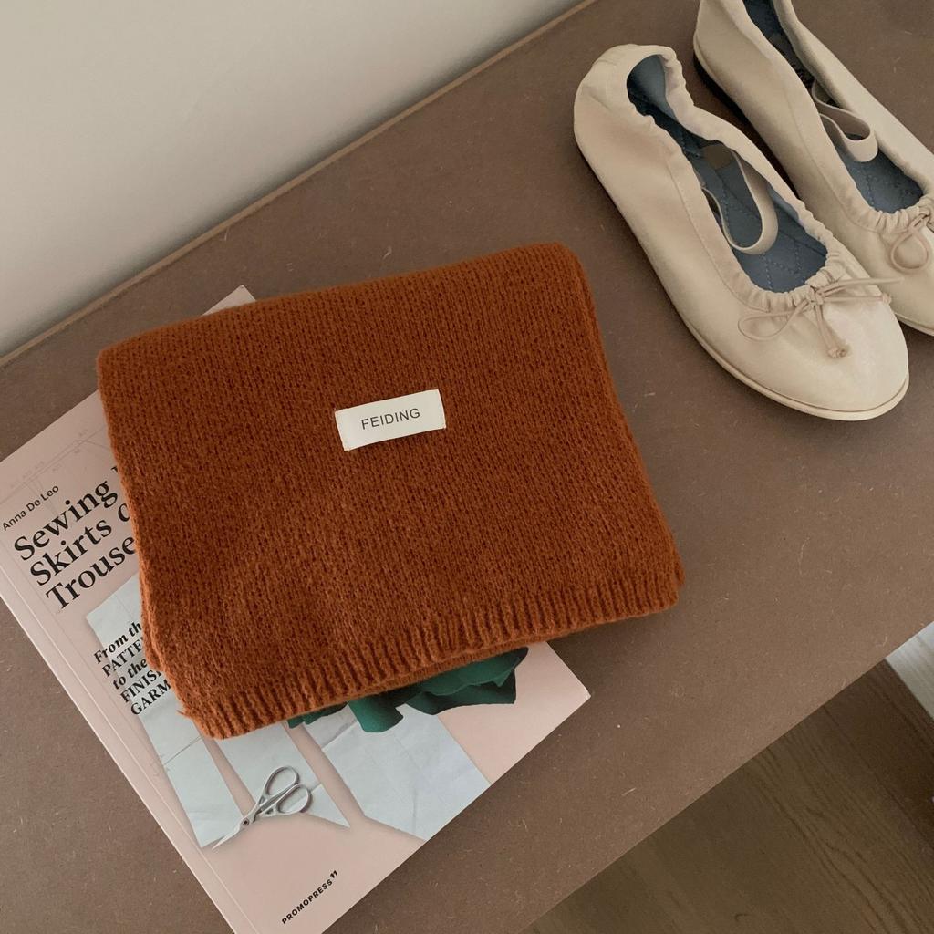 New Solid Color Flat Scarf for Winter Women's Knitted Wool Soft and Waxy Warm Scarf Korean Style Couple Versatile Fashion