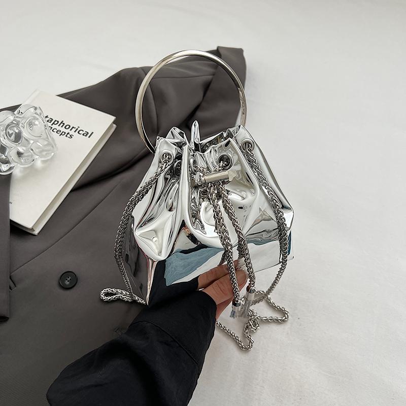 Модная сумка-ведро через плечо с цепочкой для женщин, летняя новая уникальная круглая ручка, дизайн из искусственной кожи, сумка на одно плечо