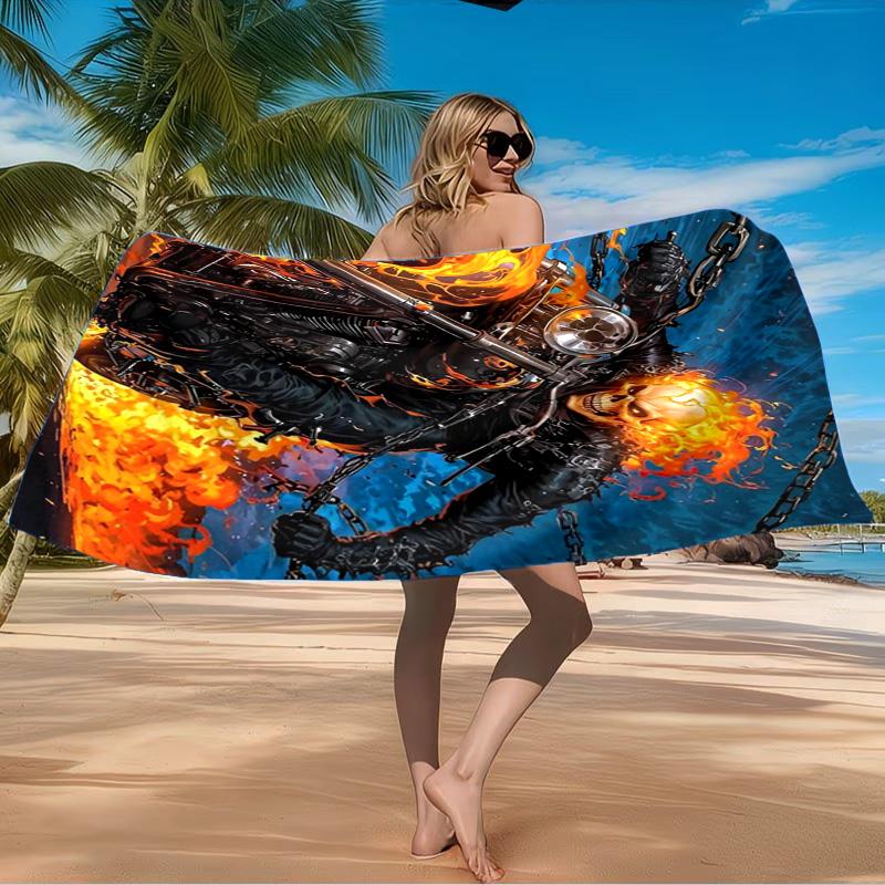 Rider On Fire Beach Towel Microfiber Beach Towel, Lightweight and Quick-Dry, for Summer Travel, Swimming Pool Fan Birthday Gift