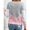 Women's Sweater Autumn and Winter Collision Color Round Neck Pullover Splicing Hollow Long Sleeve Thin Knitted Top