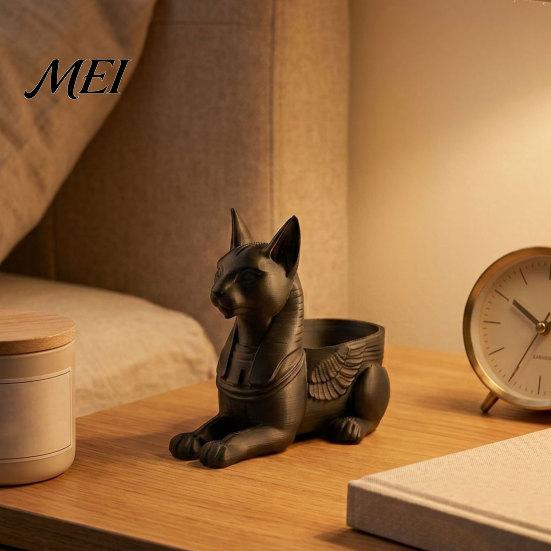 Office Desk Storage Container Egyptian Cat Statue, 3D Printed Bastet Figurine with Storage, Mythical Creature Organizer for Home Office, Collectible