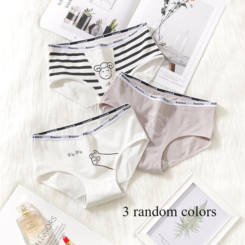 Cute Printed Triangle with Medium Waist for Girls Knickers Comfortable Cotton Women's Plain Weave Student Underwear Panties