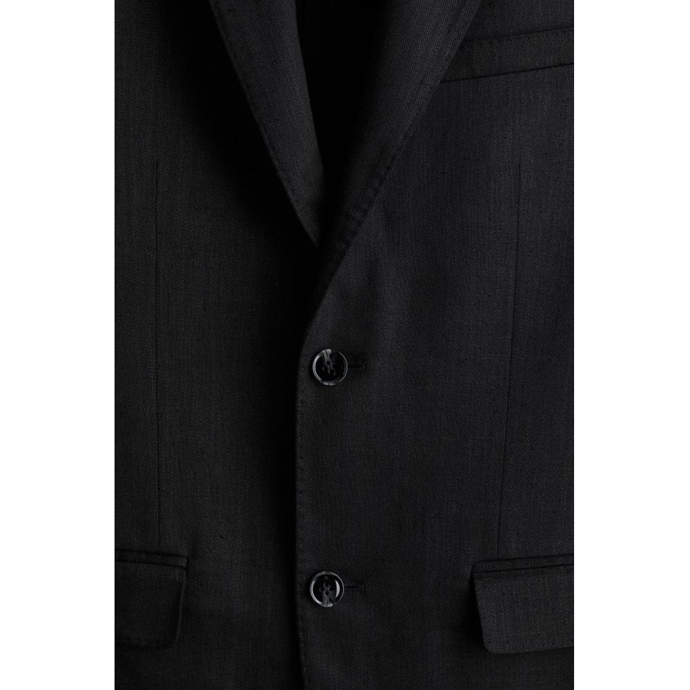 Пиджак HM Regular Fit из льняной смеси черного цвета