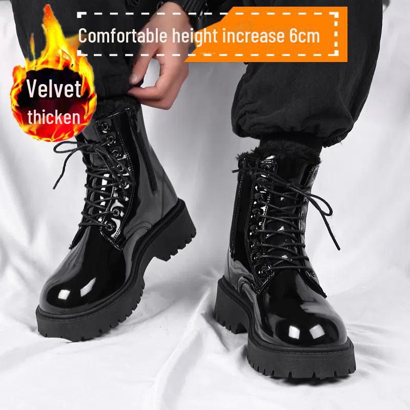 COS Men's Genuine Leather British Style Height-Boosting 10cm Motorcycle Martin Boots