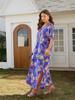 EDOLYNSA Plus Size Kaftan Purple Bohemian Printed Tasseled V-neck Summer Long Beach Dress Women Homewear Swim Suit Cover Up Loose Caftan Q1627