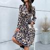 Fashion Women's Autumn Pleated Print Long Sleeve Dress