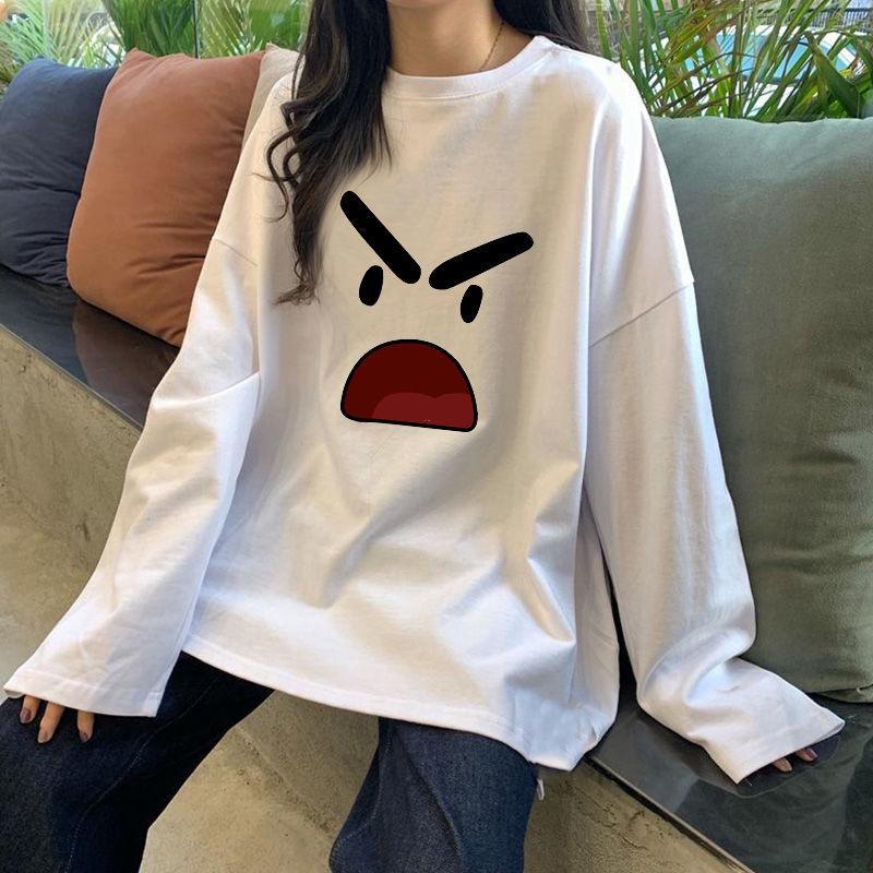 2025 Женский модный топ с длинным рукавом из 100% чистого хлопка свободного кроя - Весна/Осень