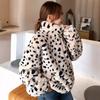 Faux Fur Leopard Print Zipper Collar Coat Women Winter Mid-Length Warm Fuzzy Jacket Street Style