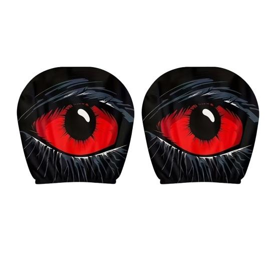 2 Pcs Red Demon Eye Headrest Covers Car Pillow Cases Washable Breathable Decor