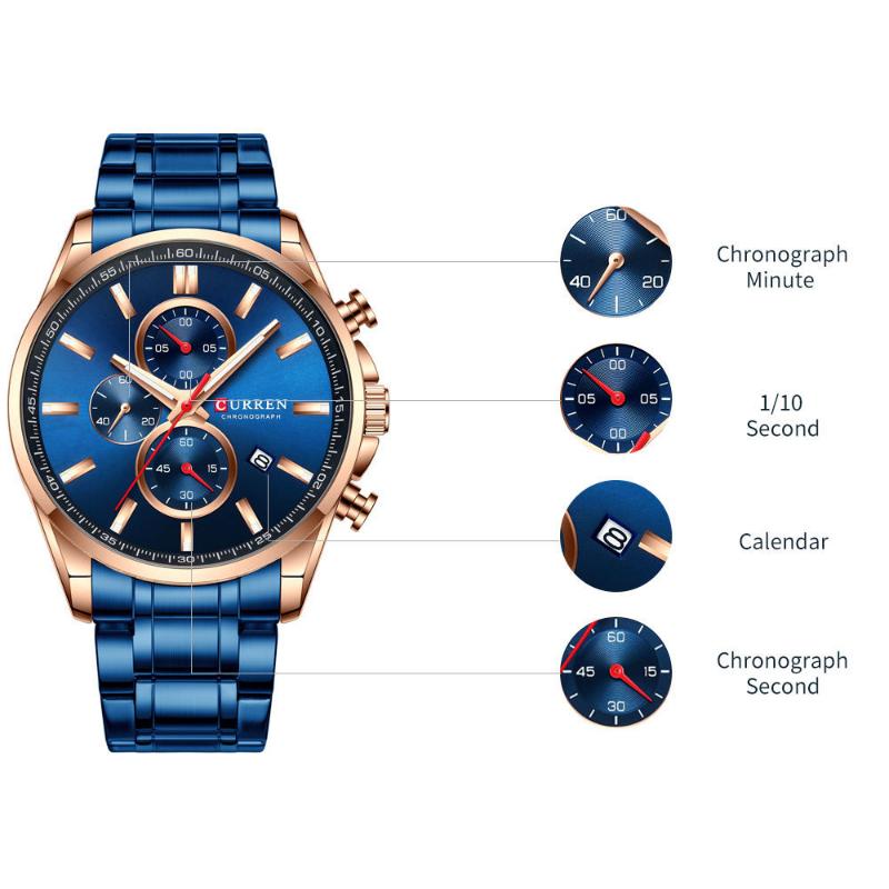 CURREN New Top Men's Watches Six -pin Quartz Watch Steel Belt Business Casual Watch