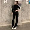 Women's 2025 Black High-Waisted Micro-Flare Jeans - Autumn Slimming Loose Fit, Floor-Length Versatile Drapey Pants