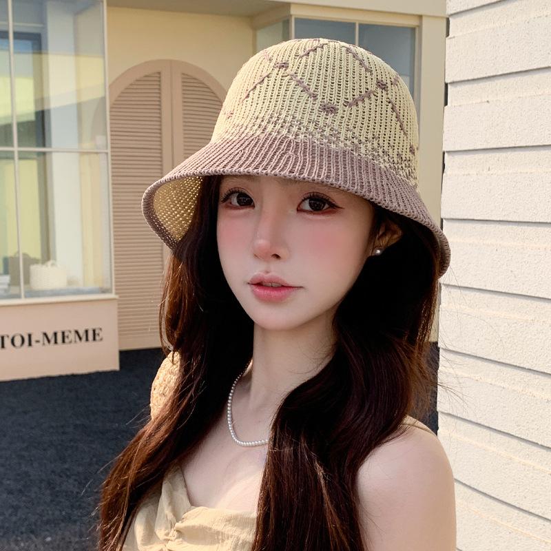 Summer new knitted color matching fashion hat women outdoor travel sweet and cute sun hat show face small bucket hat