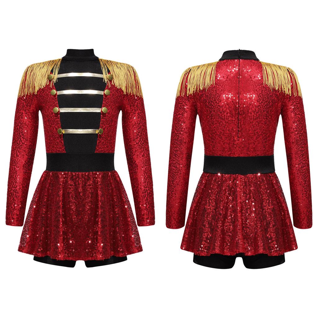 Хэллоуин Рождество Фестиваль Сценическое представление Инспектор Цирк Косплей Костюм Детская танцевальная одежда Блестящие пайетки Платье Комбинезон