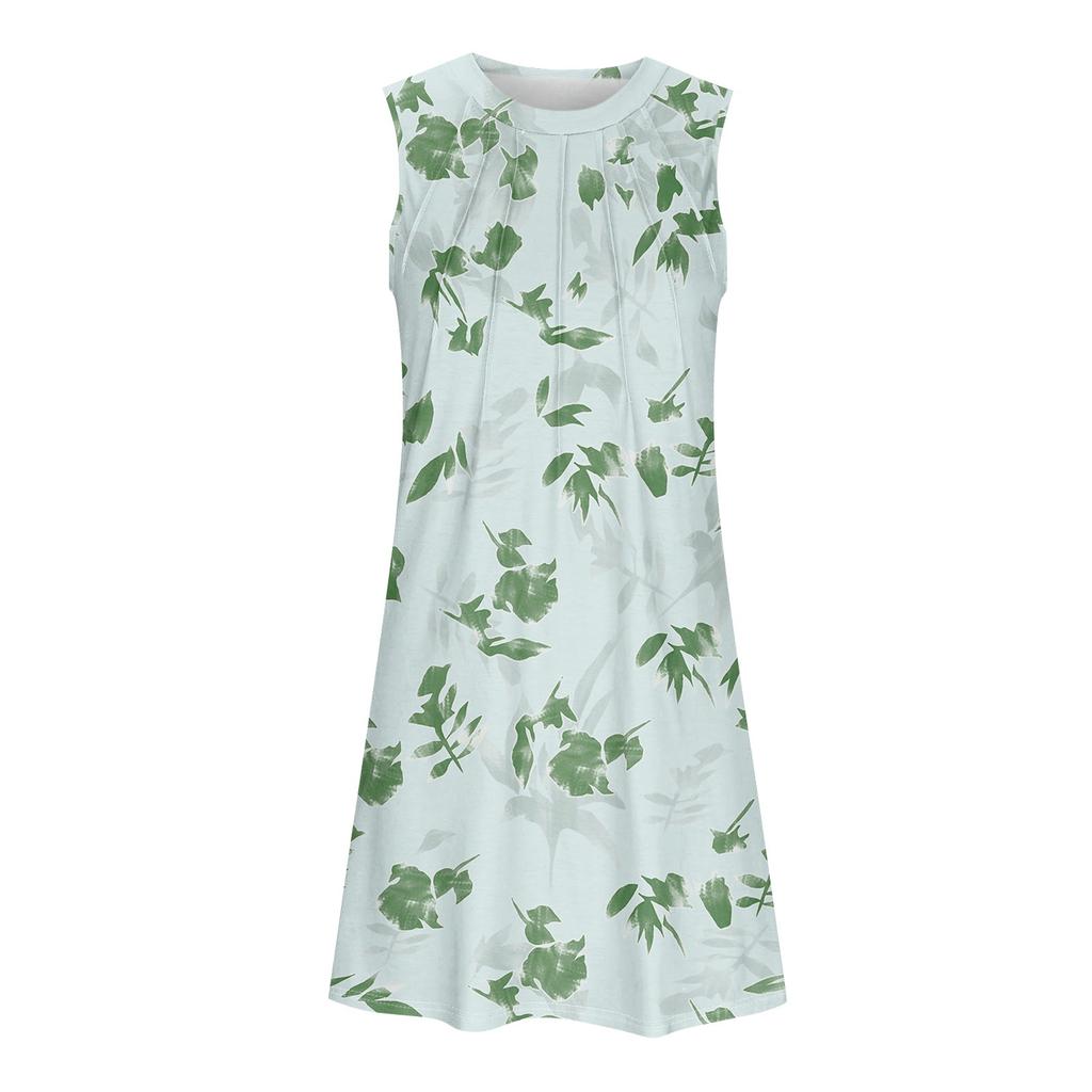 Женские летние повседневные платья без рукавов с принтом и U-образным вырезом
