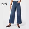 Женские джинсы с карманами, эластичные, с высокой талией, прямые, широкие, однотонные, длиной до щиколотки, брюки с пуговицами для ежедневных поездок на работу