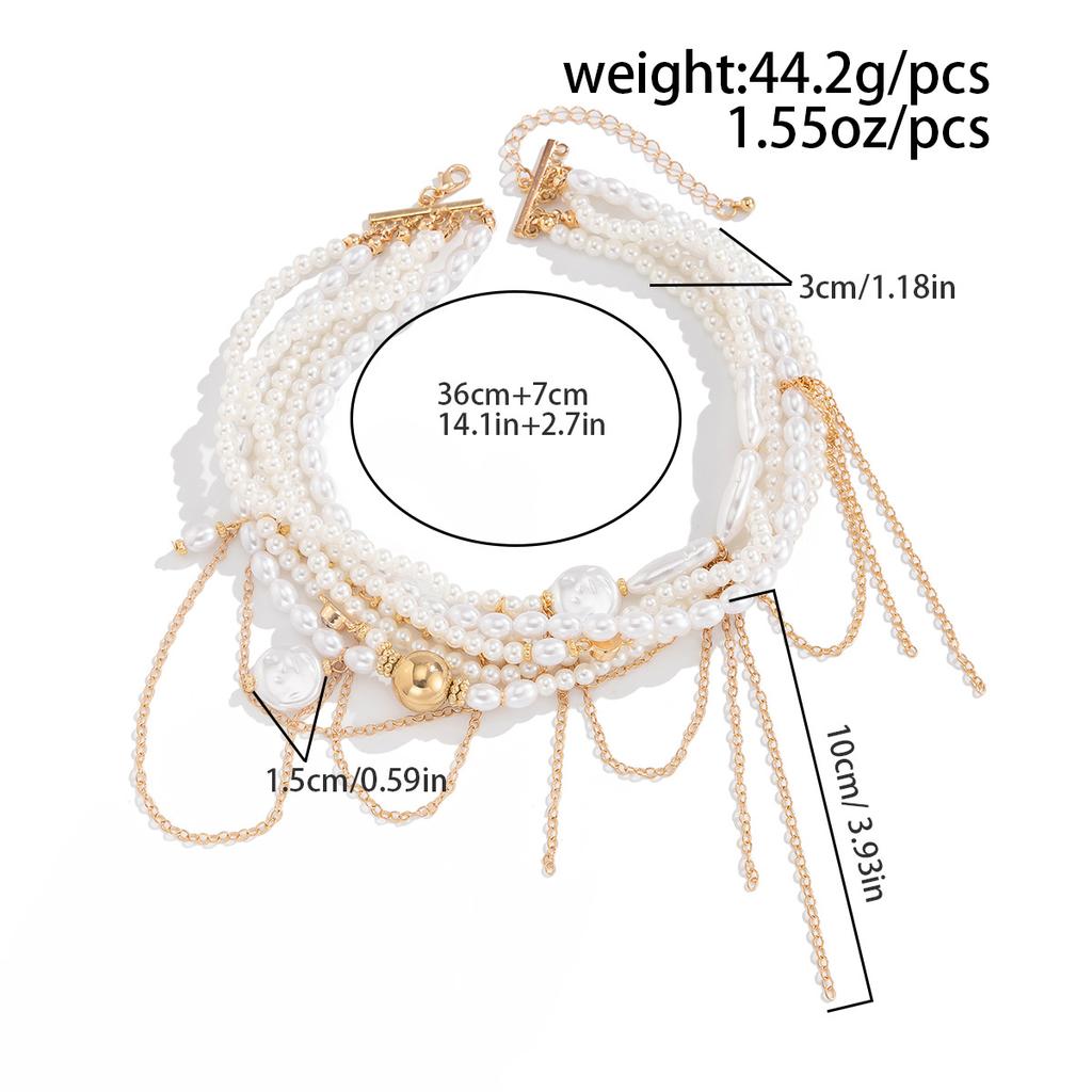 Irregular Imitation Pearl Necklace Retro Style Mulitilayered Choker Tassel Wedding Accessories