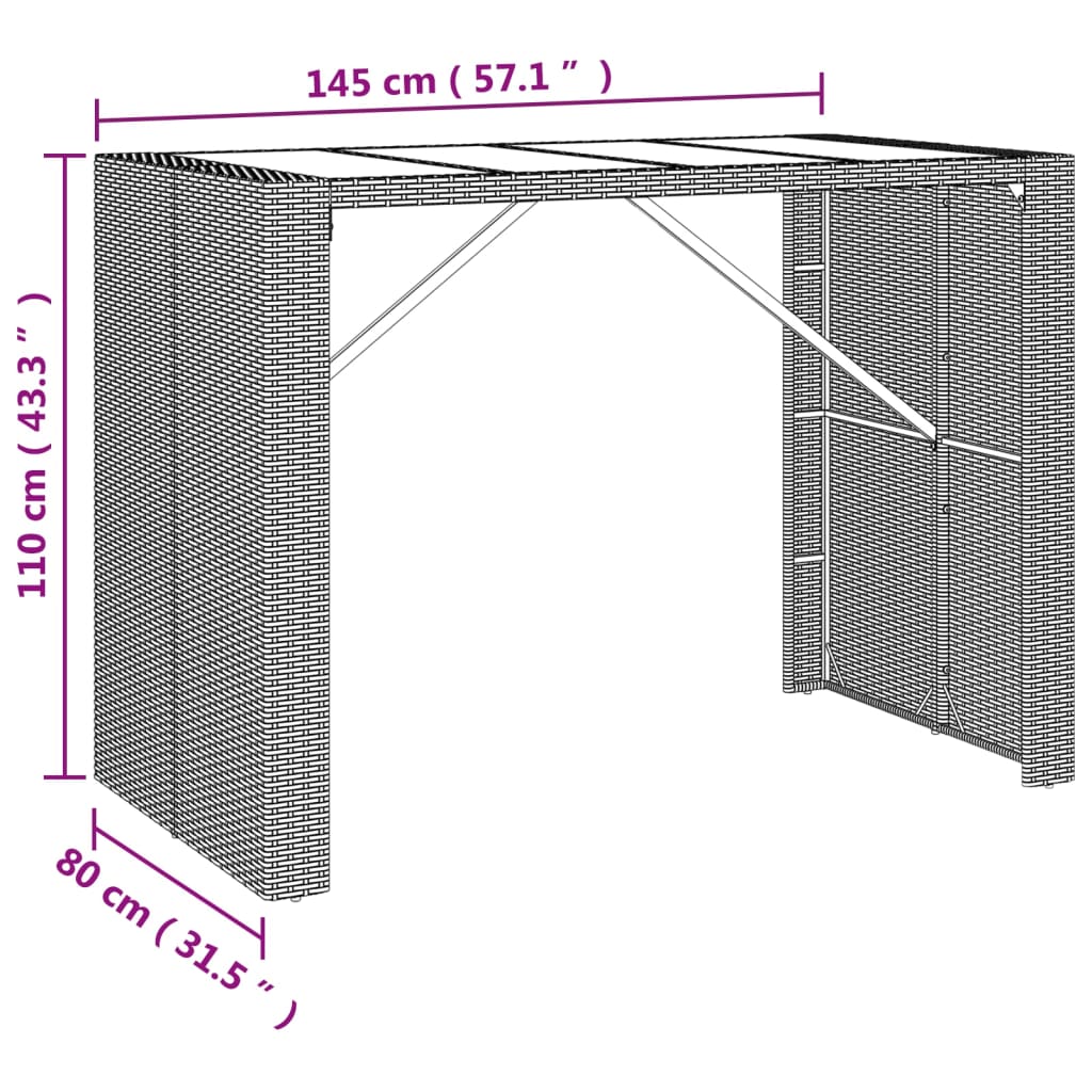 7 piece Garden Bar Set with Cushions Grey Poly Rattan