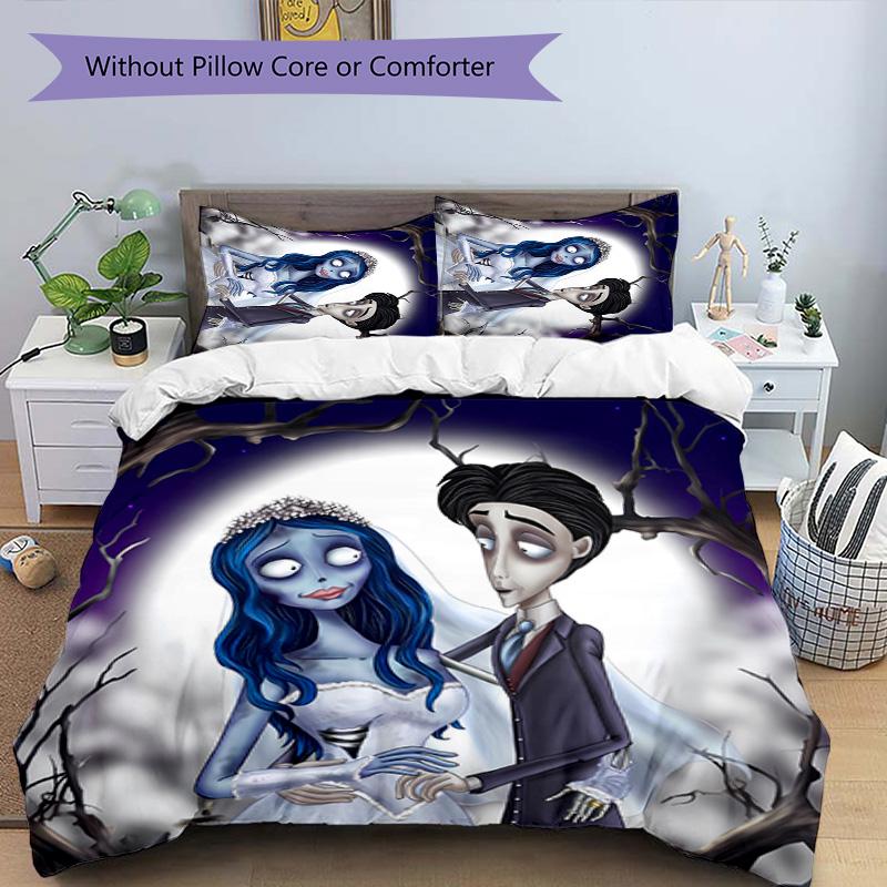 3pcs sorrow love The Corpse Bride pattern bedding set duvet cover set includes duvet cover &pillowcases, perfect all season bedroom decoration & gift