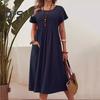Женское повседневное платье, платье макси с круглым вырезом, короткими рукавами и карманом, свободное летнее платье для офиса, повседневная пляжная вечеринка