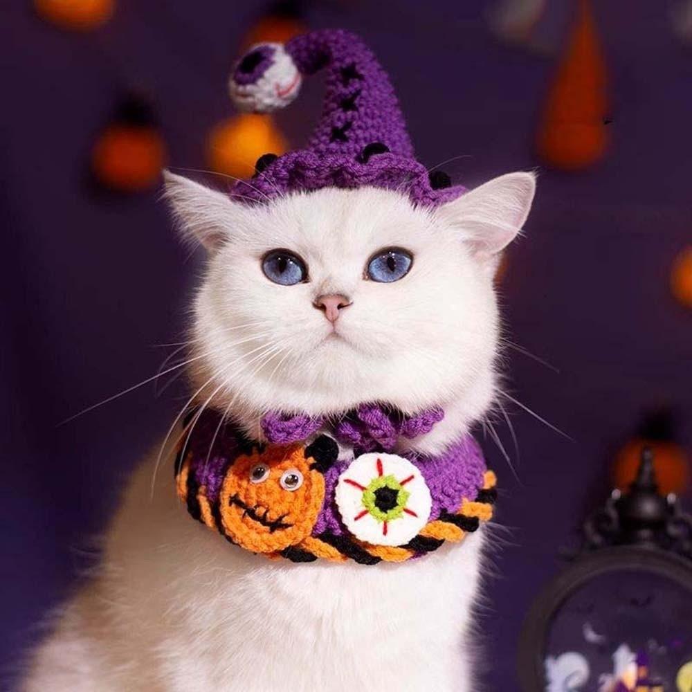 Clothes Halloween Cat Headgear Breathable Cat Woven Hat Bib Face Decoration