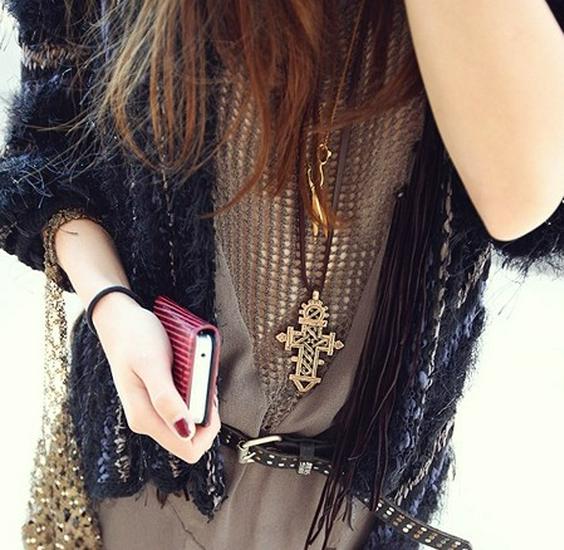 Длинное женское ожерелье "X421" с цветными хрустальными бусинами - Коллекция модных украшений