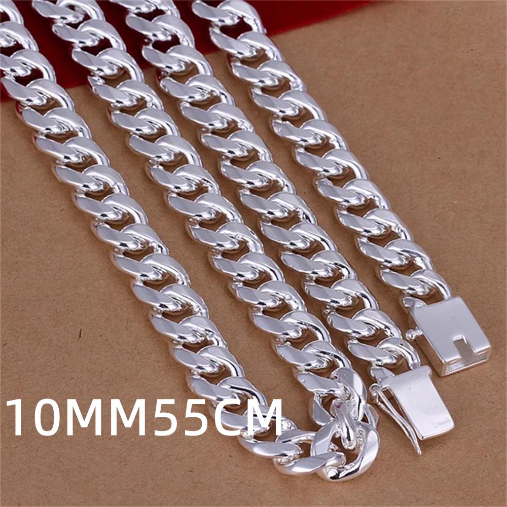 20-24 дюйма Стерлинговое серебро Классическая 10мм геометрия Цепочка-ожерелье Мужской шарм мода свадебная вечеринка Ювелирные изделия Праздничные подарки
