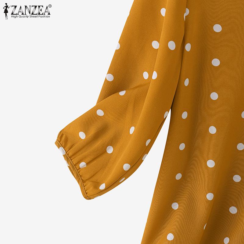 ZANZEA Женские летние рубашки с V-образным вырезом и рукавом 3/4 в горошек