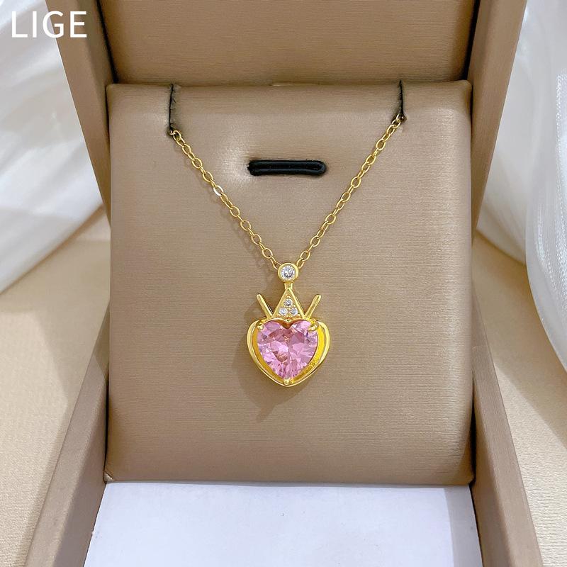 Crown Love Personality Fashion Light Luxury Temperament Gorgeous Full Diamond Necklace Female Versatile Collarbone Chain Titanium Steel