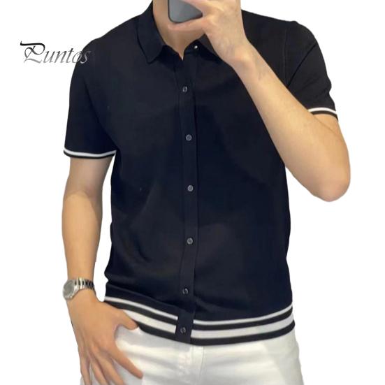 Мужская рубашка с лацканами, коротким рукавом, пуговицами, планкой, рубашка с полосками, дышащая летняя повседневная рубашка