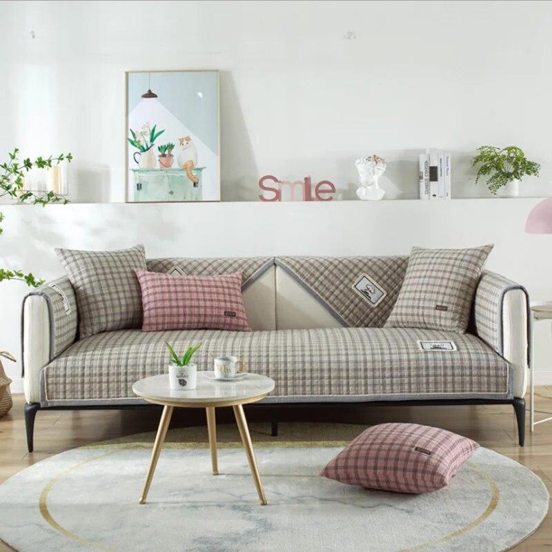 1 PCS Cotton Red Plaid Sofa Cover Towel Multi-size Couch Backrest Armrest Seat L Shape for Living Room Modern Minimalist Corner