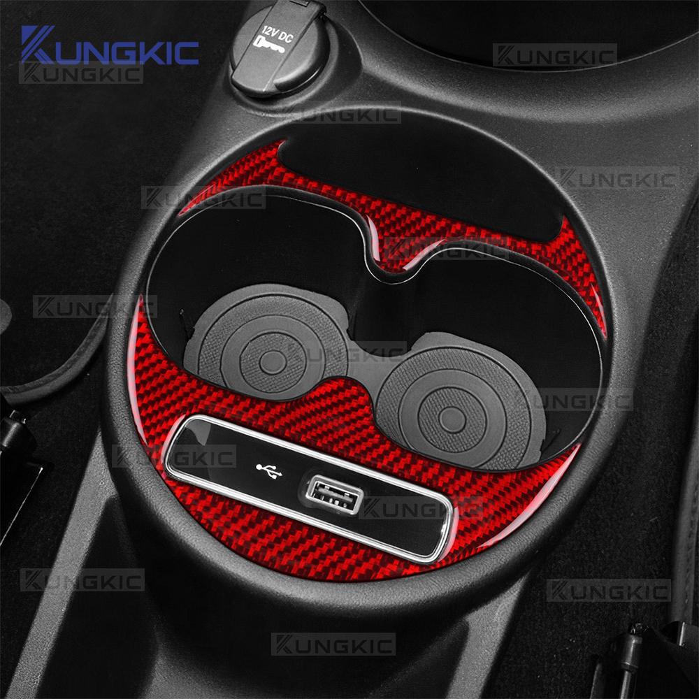 Real Carbon Fiber Cup Holder Frame Trim for Fiat 500 Abarth 595 695 2016-2024 Interior Moulding