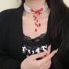Gothic Necklace Blood Drop Charms Necklace Faux Pearl 3 Layer Chocker Necklace with Beaded Tassel for Halloween Horror Themed Parties Role-Playing
