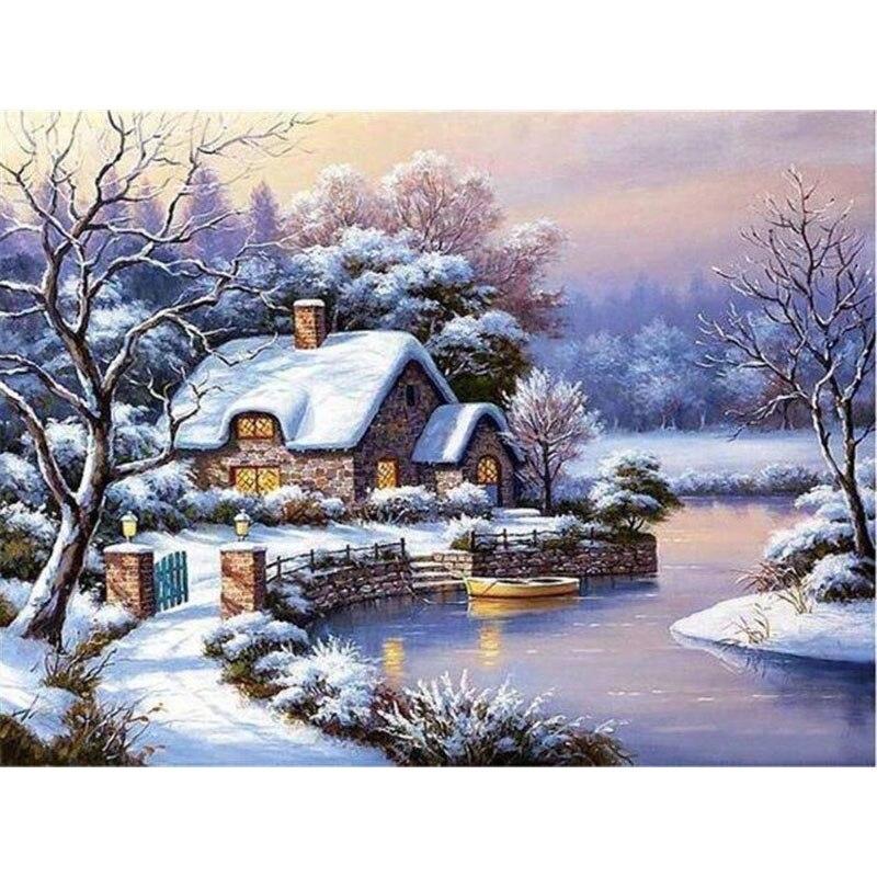 Snow Scenic DIY 5D Diamond Painting Full Round Rhinestone Winter Scenery Diamond Embroidery Cross Stitch Kits Home Decor