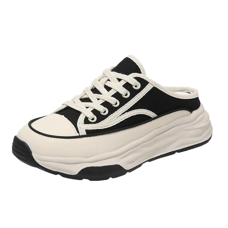 Женские тапочки, летние полутапочки Baotou, женские универсальные повседневные парусиновые спортивные тапочки на шнуровке, обувь на платформе для улицы