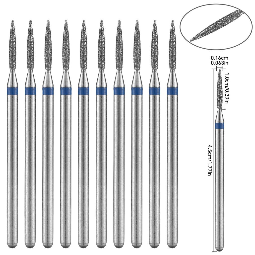 Набор из 10 алмазных фрез для ногтей Электрические фрезы для маникюра Вращающиеся боры Очистка кутикулы Маникюрные насадки для дрели