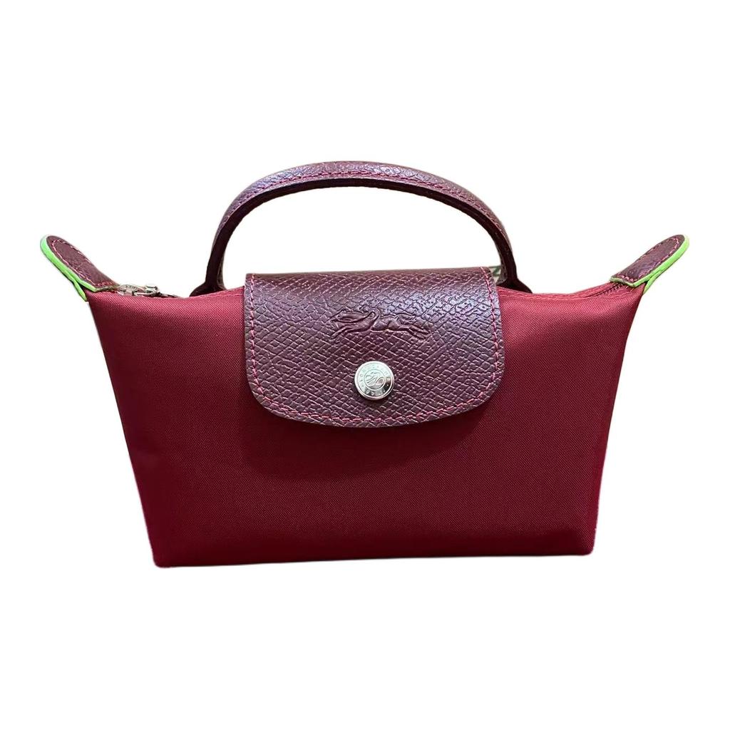 Longchamp Le Pliage Green Ручка Кожаная отделка Нейлон Сумка-тоут 'Пельмень' Обычные женские сумки-тоут Гранатово-красный 34175919P98