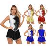 Womens Figure Skating Dance Performance Costume Shiny Sequin Color Block Patchwork Sleeveless Dress