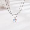 Double-Layer Design Love Heart Moonstone Necklace Women's Elegant Sweet Gradient Gem Heart Shaped Clavicle Chain Snake Bones Chain