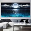 A Frameless Moonlight Ocean Canvas Wall Art, Large Abstract Moonlight Reflection Printing, Modern Home Decoration, Suitable for