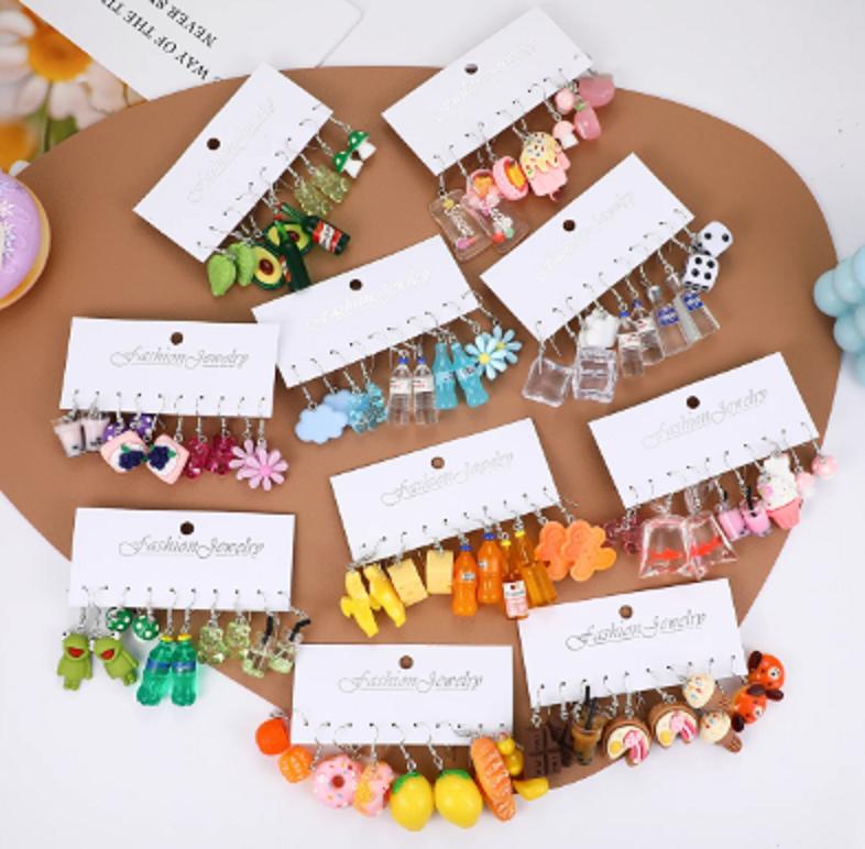 Комплект из 5 пар новых сережек из фруктовой смолы для еды и напитков, женские серьги со свежим и сладким темпераментом