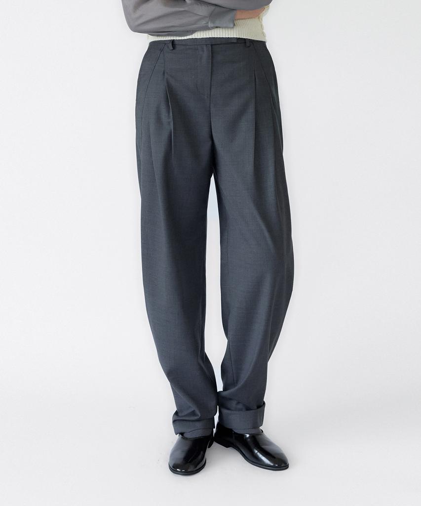 Ibokeuela Wool Side Tuck Belted 2-Way Wide Slacks(Charcoal)