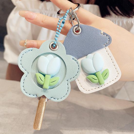 2 шт. Элегантный держатель для ключей в форме тюльпана из искусственной кожи, брелок в форме дома