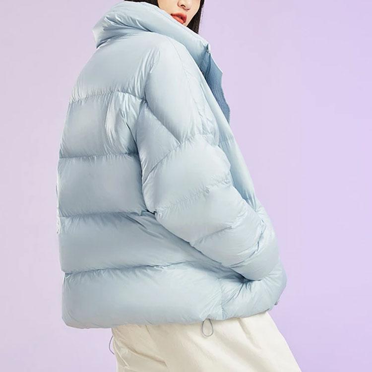 Li Ning Sports Fashion Series однотонная теплая короткая куртка-пуховик с воротником-стойкой женская куртка синего цвета AYMR506-3