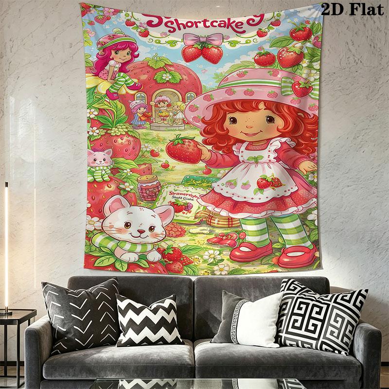 Strawberry Shortcake Wall Hanging Printed Fabric Blanket Decorative Tapestries for Bedroom Living Room Home Decor