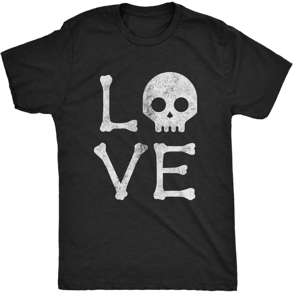 Мужская футболка Love Skull Забавная футболка с графикой скелета и костей для Хэллоуина Ретро мода С коротким рукавом Новинка Унисекс С коротким рукавом