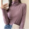 Осенне-зимняя бархатная теплая тонкая футболка для женщин, модные длинные рукава, плотные однотонные плюшевые футболки, женская элегантная футболка с полувысоким воротником 25575