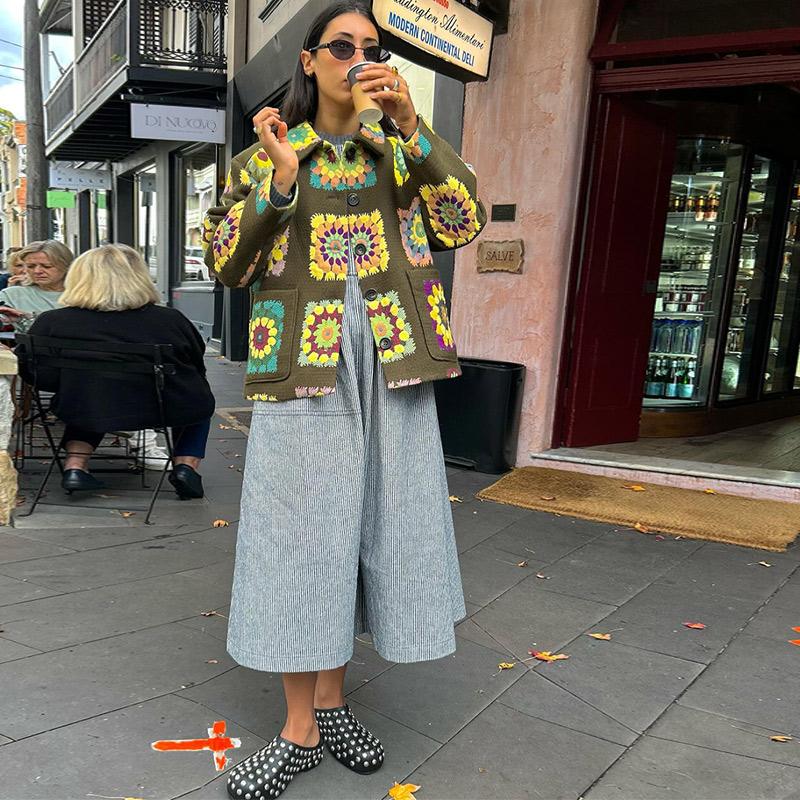 Jacquard Short Jacket Embroidery Thickened Warm Women Patchwork Lapel Short Coat Large Size Long Sleeve Loose Casual Outwear Retro Style Autumn