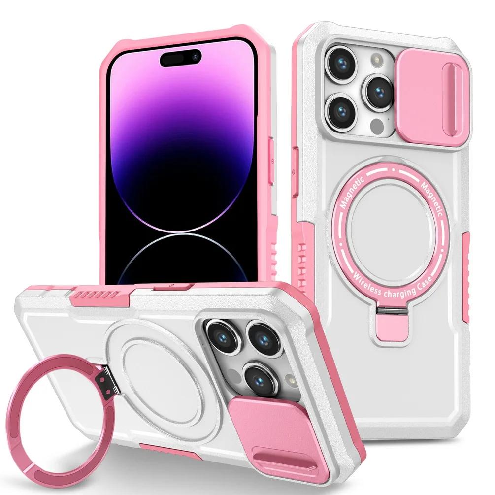 Чехол Magsafe с магнитной адсорбцией для iPhone 15 Pro Max iPhone14 Plus 13 Pro 12 11 Pro, металлический держатель, выдвижная защитная крышка для камеры