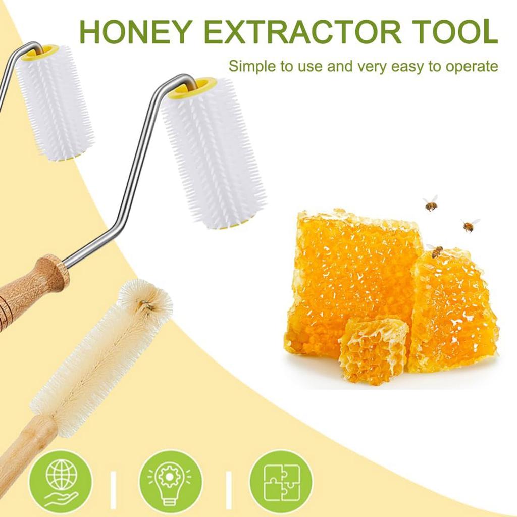 Honey Extractor Tools Honey Uncapping Roller Essential Beekeeping Tools Cleaning Brush for Efficient Honey Extraction